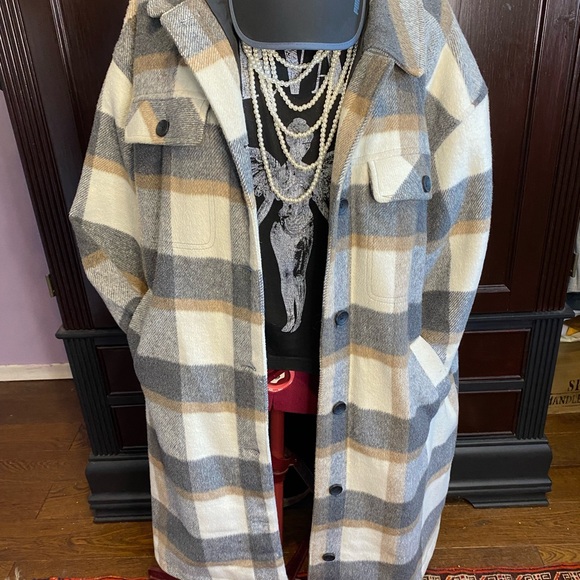Ladies brown & grey plaid jacket Sz. L - Picture 8 of 14
